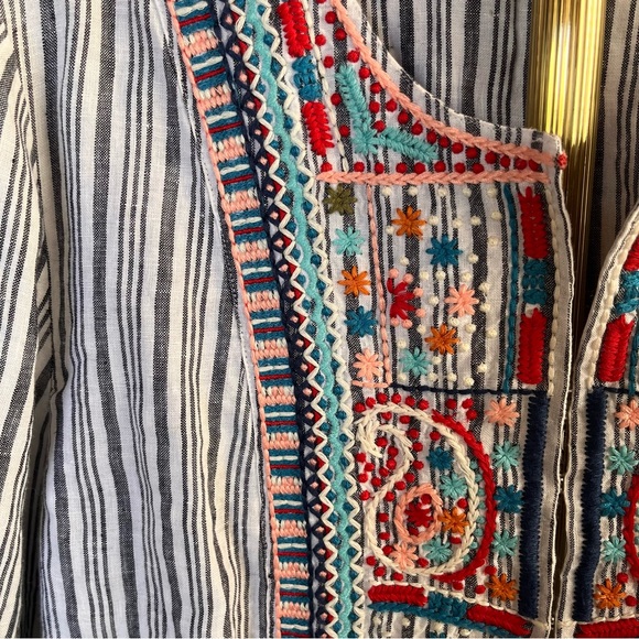 J. Jill Love Linen Blue and White Striped Tunic with Embroidered Details XL - Picture 6 of 12